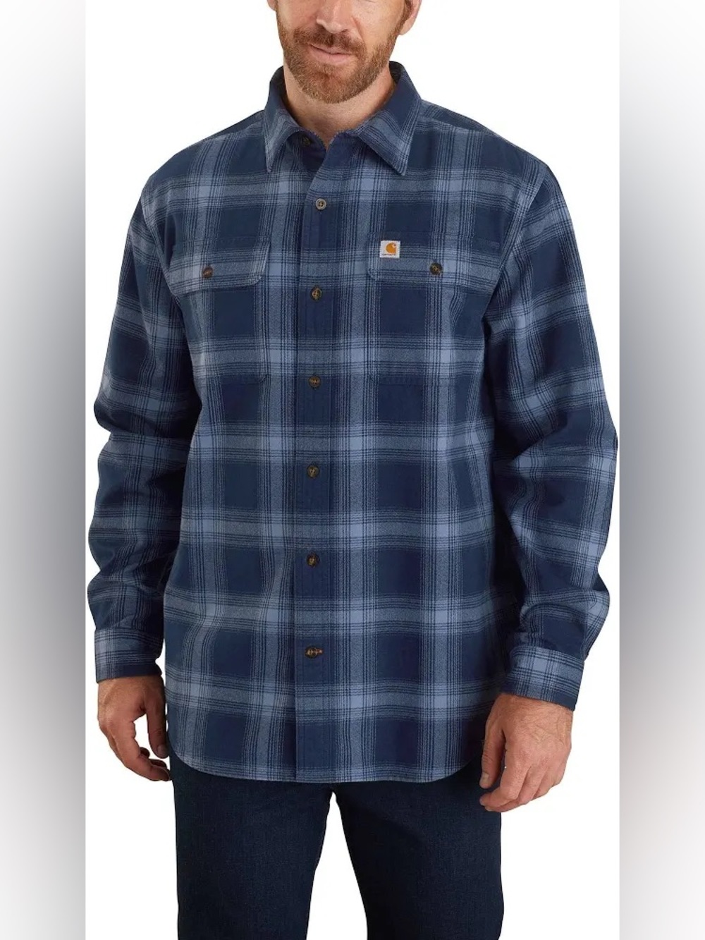 Men’s Carhartt Button Up Flannel Plaid Blue Original Fit
